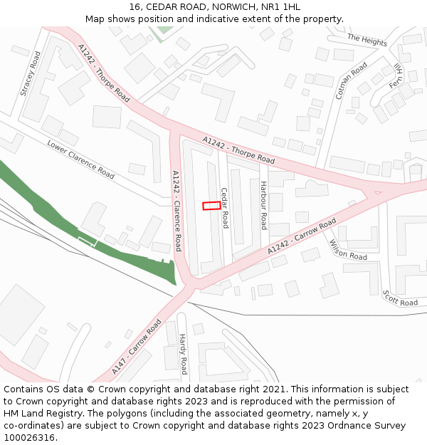 16, CEDAR ROAD, NORWICH, NR1 1HL: Location map and indicative extent of plot