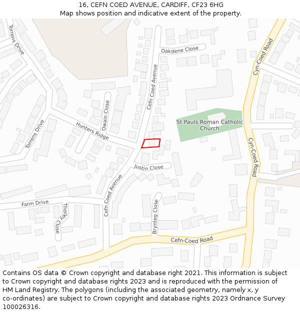 16, CEFN COED AVENUE, CARDIFF, CF23 6HG: Location map and indicative extent of plot