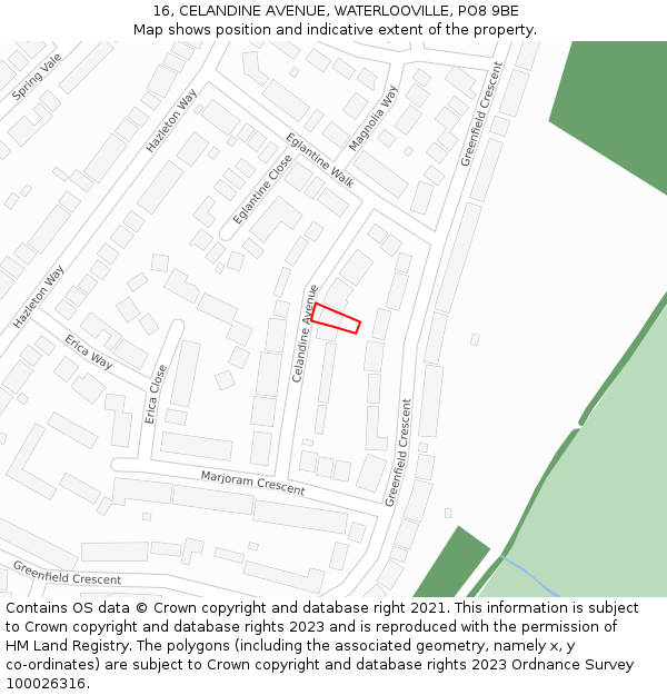 16, CELANDINE AVENUE, WATERLOOVILLE, PO8 9BE: Location map and indicative extent of plot