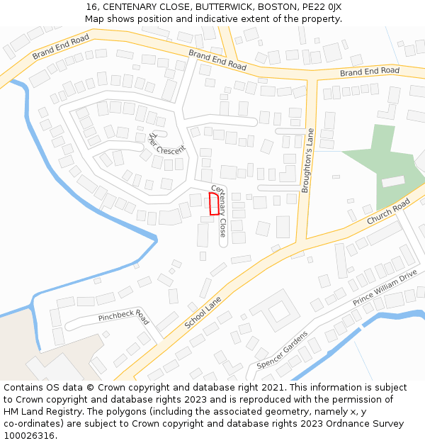 16, CENTENARY CLOSE, BUTTERWICK, BOSTON, PE22 0JX: Location map and indicative extent of plot