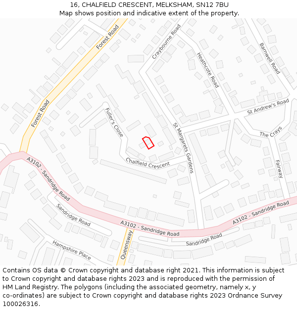 16, CHALFIELD CRESCENT, MELKSHAM, SN12 7BU: Location map and indicative extent of plot