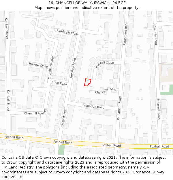 16, CHANCELLOR WALK, IPSWICH, IP4 5GE: Location map and indicative extent of plot