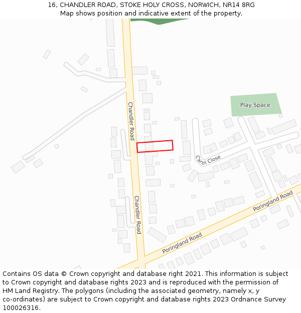 16, CHANDLER ROAD, STOKE HOLY CROSS, NORWICH, NR14 8RG: Location map and indicative extent of plot