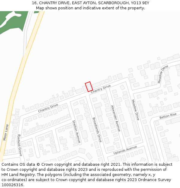 16, CHANTRY DRIVE, EAST AYTON, SCARBOROUGH, YO13 9EY: Location map and indicative extent of plot