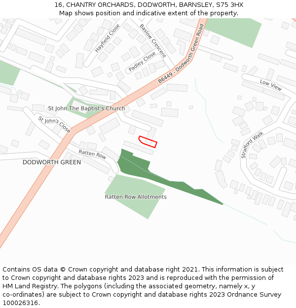 16, CHANTRY ORCHARDS, DODWORTH, BARNSLEY, S75 3HX: Location map and indicative extent of plot