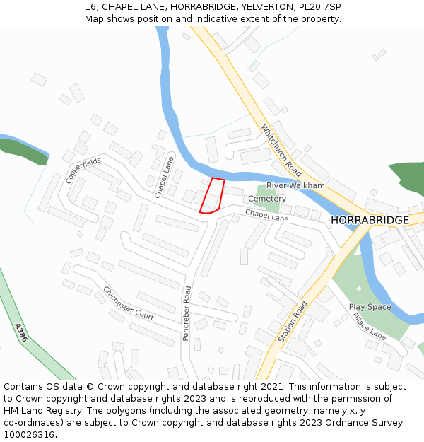 16, CHAPEL LANE, HORRABRIDGE, YELVERTON, PL20 7SP: Location map and indicative extent of plot