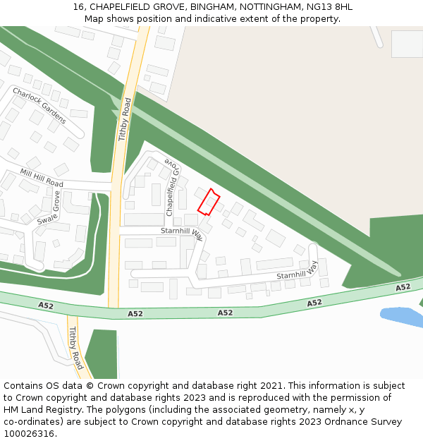 16, CHAPELFIELD GROVE, BINGHAM, NOTTINGHAM, NG13 8HL: Location map and indicative extent of plot