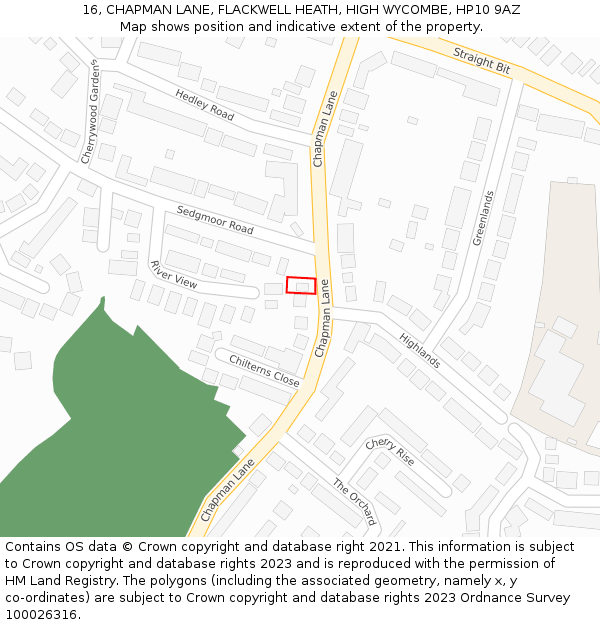 16, CHAPMAN LANE, FLACKWELL HEATH, HIGH WYCOMBE, HP10 9AZ: Location map and indicative extent of plot