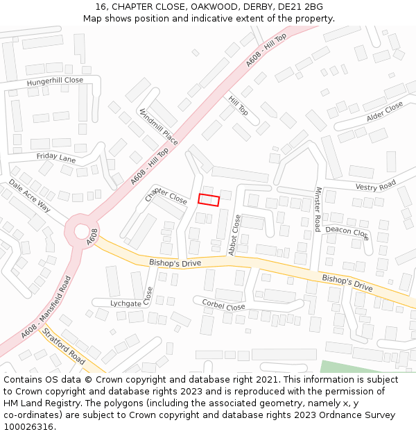 16, CHAPTER CLOSE, OAKWOOD, DERBY, DE21 2BG: Location map and indicative extent of plot