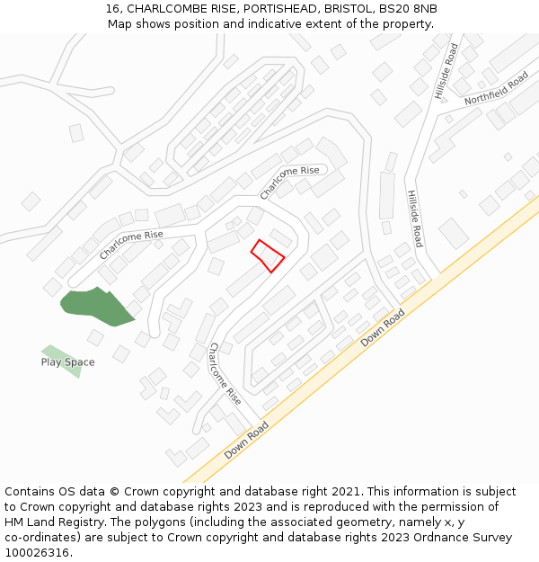 16, CHARLCOMBE RISE, PORTISHEAD, BRISTOL, BS20 8NB: Location map and indicative extent of plot
