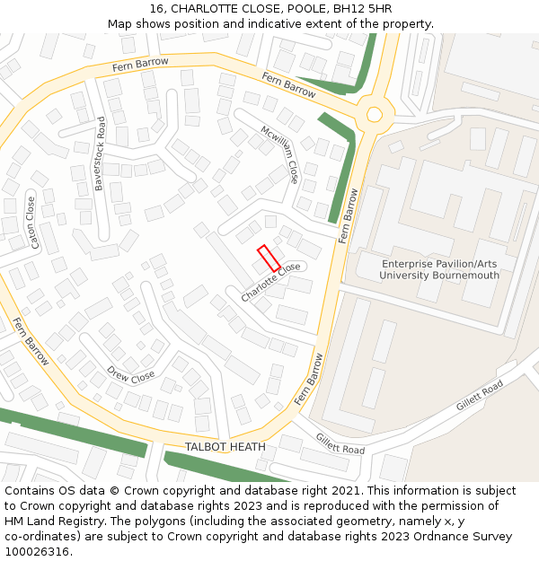 16, CHARLOTTE CLOSE, POOLE, BH12 5HR: Location map and indicative extent of plot