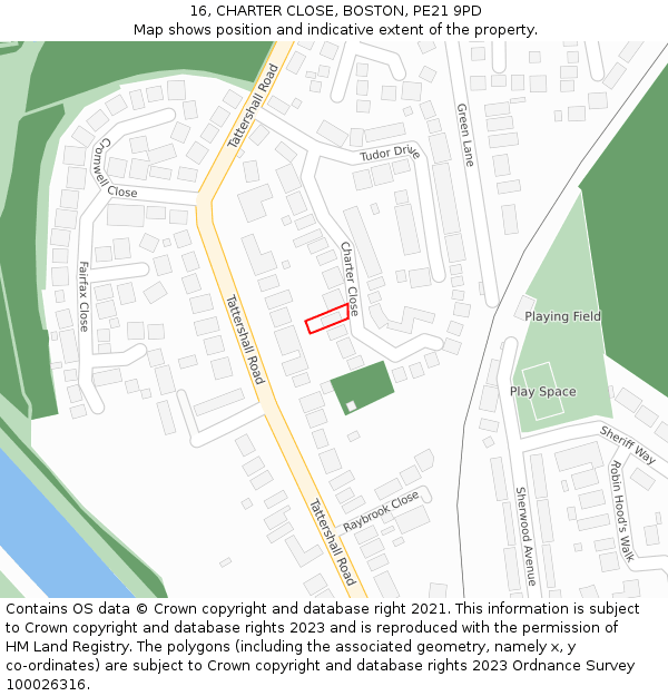 16, CHARTER CLOSE, BOSTON, PE21 9PD: Location map and indicative extent of plot