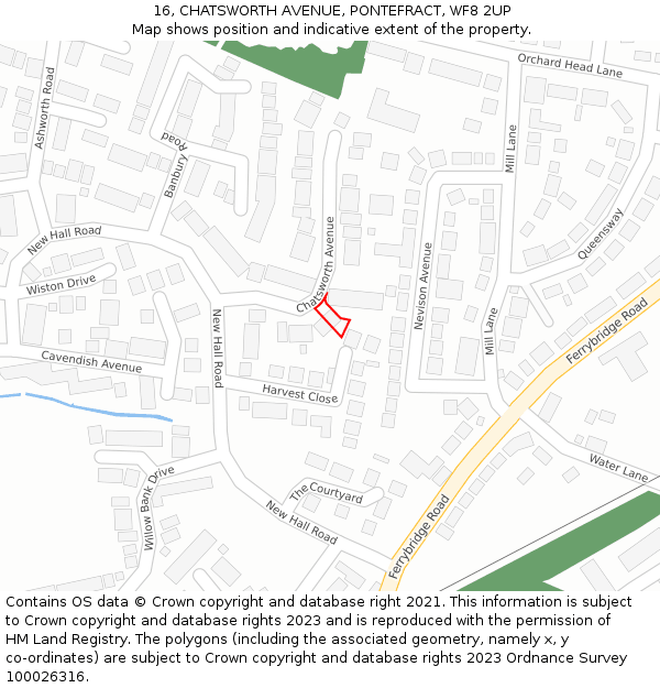 16, CHATSWORTH AVENUE, PONTEFRACT, WF8 2UP: Location map and indicative extent of plot