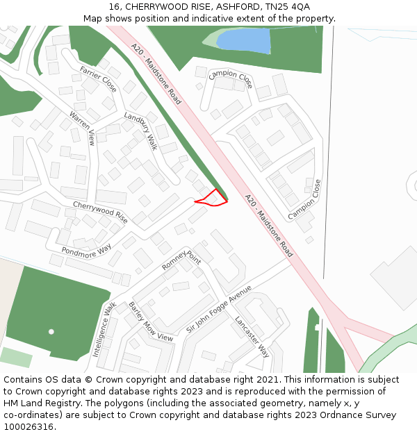 16, CHERRYWOOD RISE, ASHFORD, TN25 4QA: Location map and indicative extent of plot