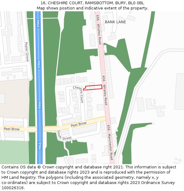 16, CHESHIRE COURT, RAMSBOTTOM, BURY, BL0 0BL: Location map and indicative extent of plot