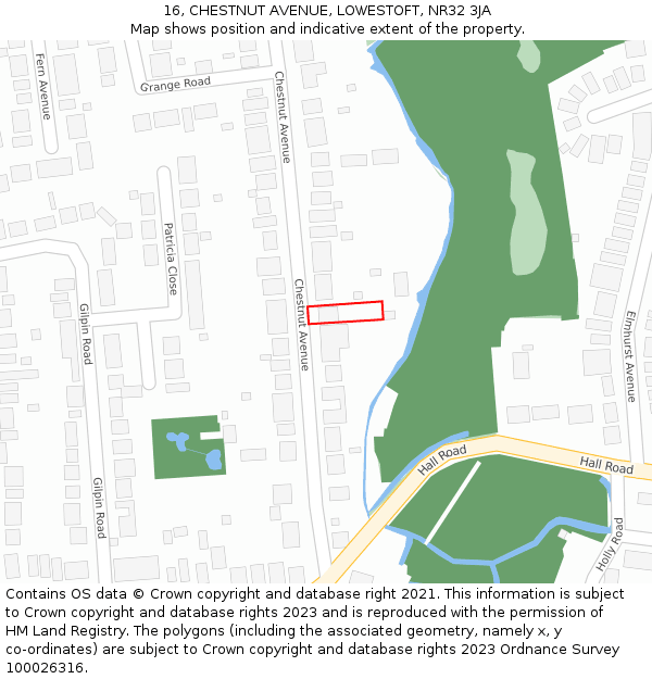 16, CHESTNUT AVENUE, LOWESTOFT, NR32 3JA: Location map and indicative extent of plot