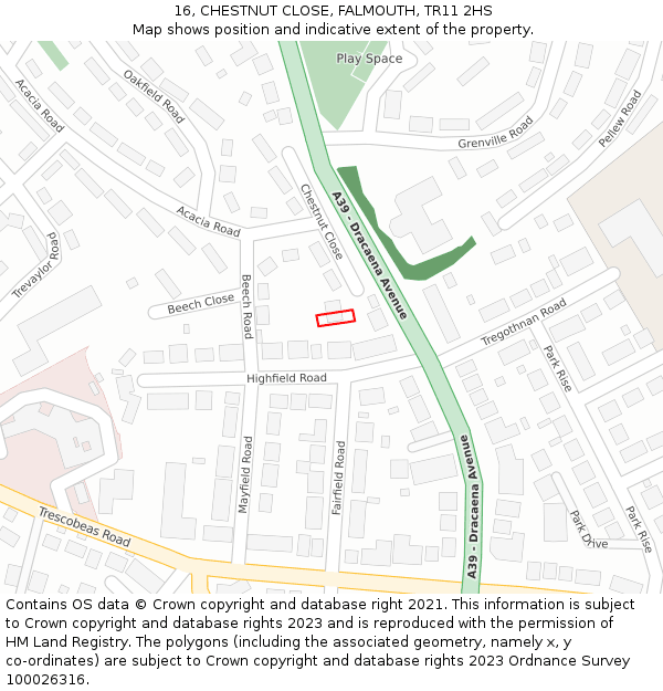 16, CHESTNUT CLOSE, FALMOUTH, TR11 2HS: Location map and indicative extent of plot