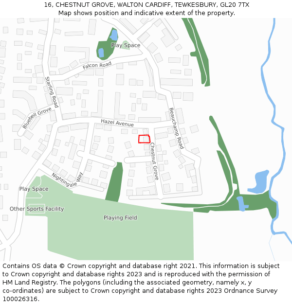 16, CHESTNUT GROVE, WALTON CARDIFF, TEWKESBURY, GL20 7TX: Location map and indicative extent of plot