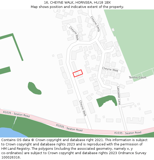 16, CHEYNE WALK, HORNSEA, HU18 1BX: Location map and indicative extent of plot