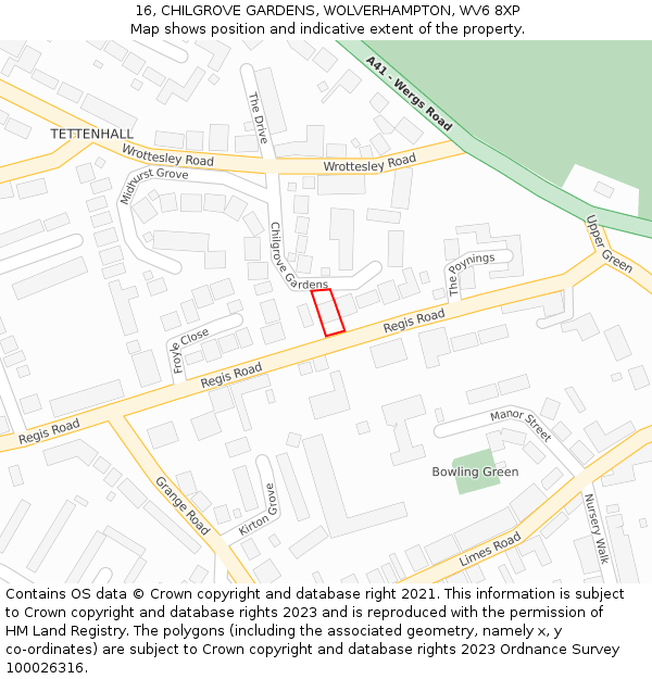 16, CHILGROVE GARDENS, WOLVERHAMPTON, WV6 8XP: Location map and indicative extent of plot