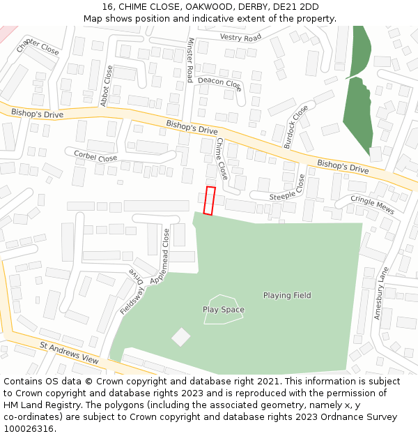 16, CHIME CLOSE, OAKWOOD, DERBY, DE21 2DD: Location map and indicative extent of plot