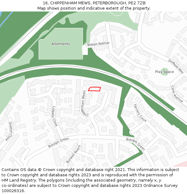 16, CHIPPENHAM MEWS, PETERBOROUGH, PE2 7ZB: Location map and indicative extent of plot