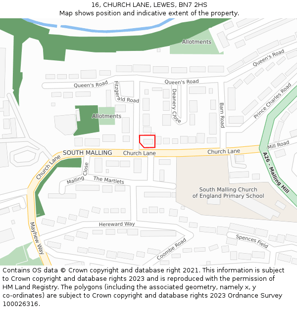 16, CHURCH LANE, LEWES, BN7 2HS: Location map and indicative extent of plot