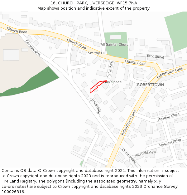 16, CHURCH PARK, LIVERSEDGE, WF15 7NA: Location map and indicative extent of plot