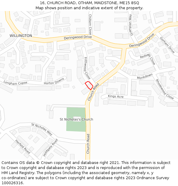 16, CHURCH ROAD, OTHAM, MAIDSTONE, ME15 8SQ: Location map and indicative extent of plot