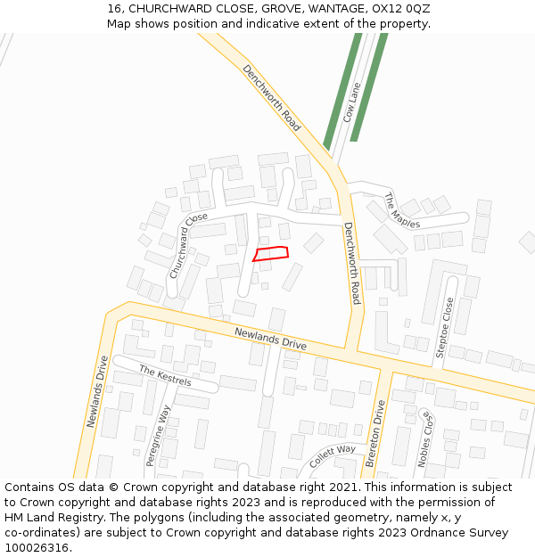 16, CHURCHWARD CLOSE, GROVE, WANTAGE, OX12 0QZ: Location map and indicative extent of plot