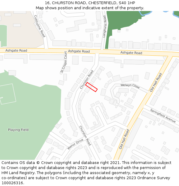 16, CHURSTON ROAD, CHESTERFIELD, S40 1HP: Location map and indicative extent of plot