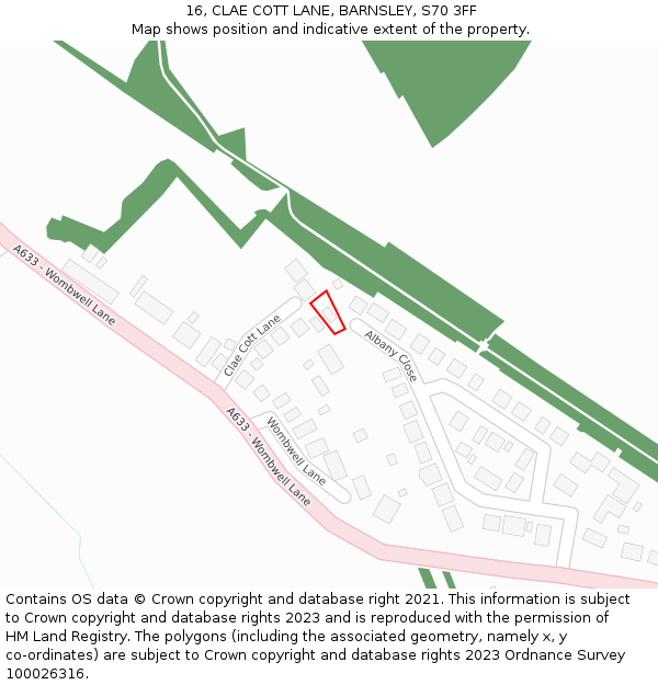 16, CLAE COTT LANE, BARNSLEY, S70 3FF: Location map and indicative extent of plot