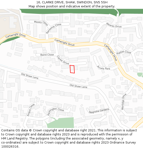 16, CLARKE DRIVE, SHAW, SWINDON, SN5 5SH: Location map and indicative extent of plot