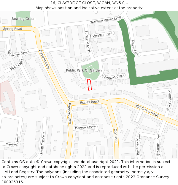 16, CLAYBRIDGE CLOSE, WIGAN, WN5 0JU: Location map and indicative extent of plot