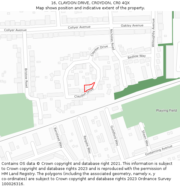 16, CLAYDON DRIVE, CROYDON, CR0 4QX: Location map and indicative extent of plot