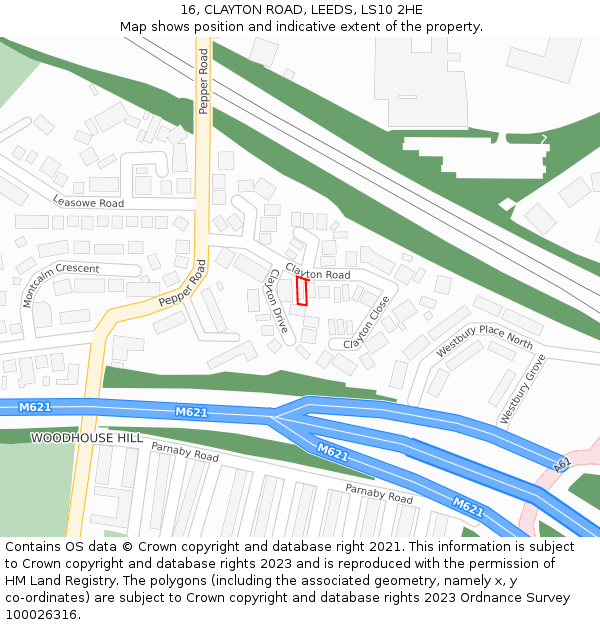 16, CLAYTON ROAD, LEEDS, LS10 2HE: Location map and indicative extent of plot