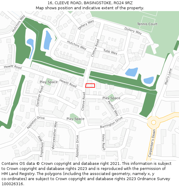 16, CLEEVE ROAD, BASINGSTOKE, RG24 9RZ: Location map and indicative extent of plot