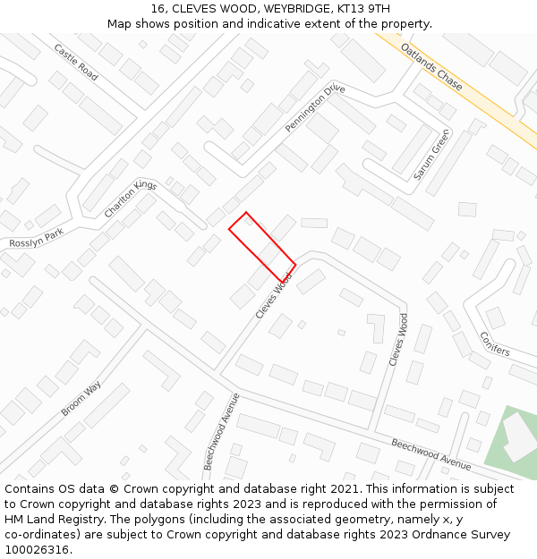 16, CLEVES WOOD, WEYBRIDGE, KT13 9TH: Location map and indicative extent of plot
