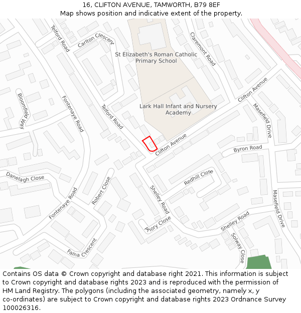 16, CLIFTON AVENUE, TAMWORTH, B79 8EF: Location map and indicative extent of plot