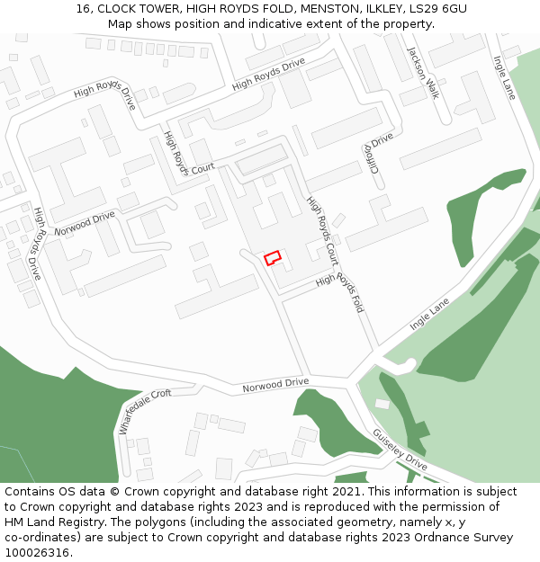 16, CLOCK TOWER, HIGH ROYDS FOLD, MENSTON, ILKLEY, LS29 6GU: Location map and indicative extent of plot