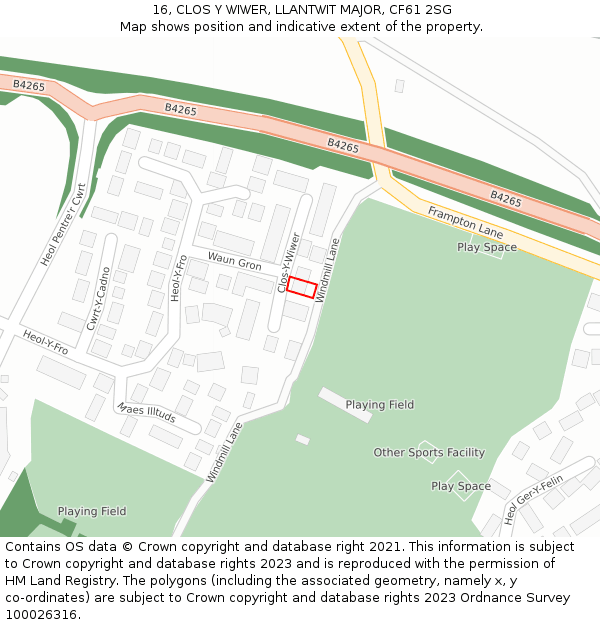 16, CLOS Y WIWER, LLANTWIT MAJOR, CF61 2SG: Location map and indicative extent of plot