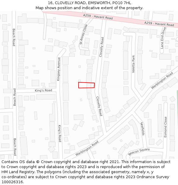 16, CLOVELLY ROAD, EMSWORTH, PO10 7HL: Location map and indicative extent of plot