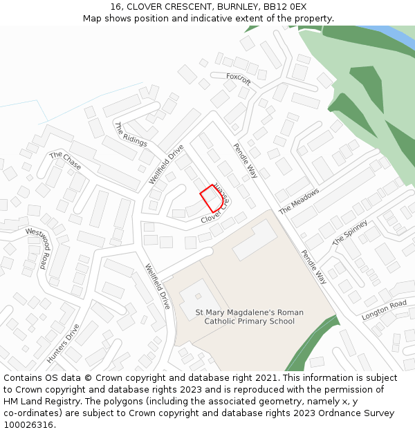 16, CLOVER CRESCENT, BURNLEY, BB12 0EX: Location map and indicative extent of plot