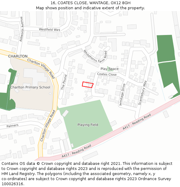 16, COATES CLOSE, WANTAGE, OX12 8GH: Location map and indicative extent of plot