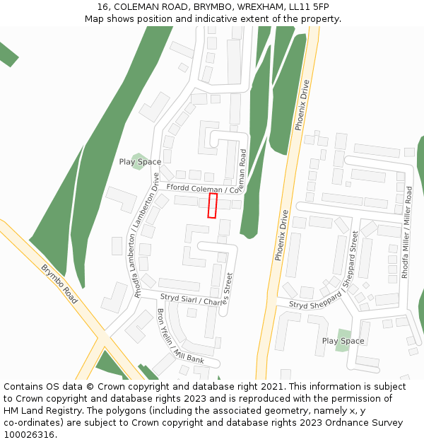 16, COLEMAN ROAD, BRYMBO, WREXHAM, LL11 5FP: Location map and indicative extent of plot