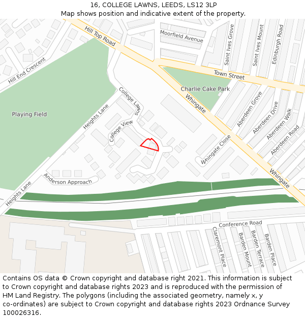 16, COLLEGE LAWNS, LEEDS, LS12 3LP: Location map and indicative extent of plot