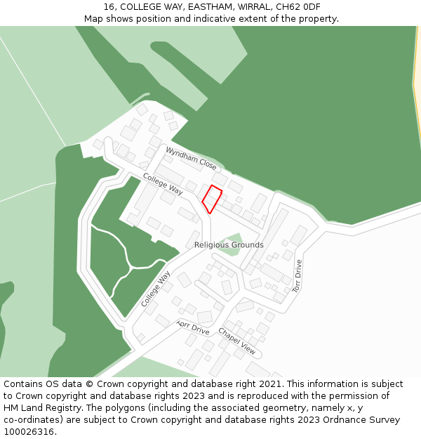 16, COLLEGE WAY, EASTHAM, WIRRAL, CH62 0DF: Location map and indicative extent of plot