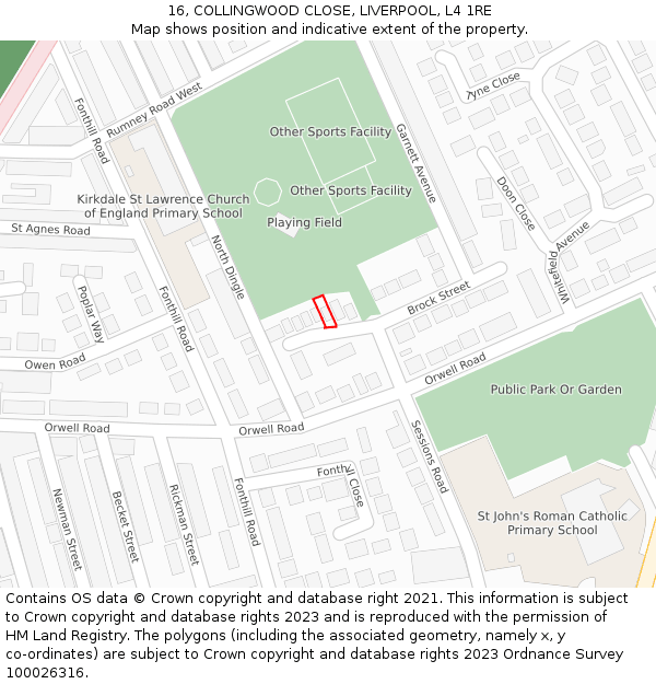 16, COLLINGWOOD CLOSE, LIVERPOOL, L4 1RE: Location map and indicative extent of plot
