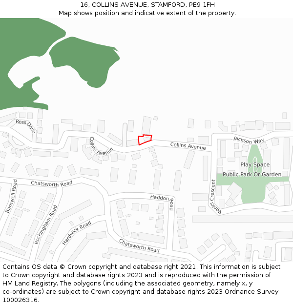 16, COLLINS AVENUE, STAMFORD, PE9 1FH: Location map and indicative extent of plot