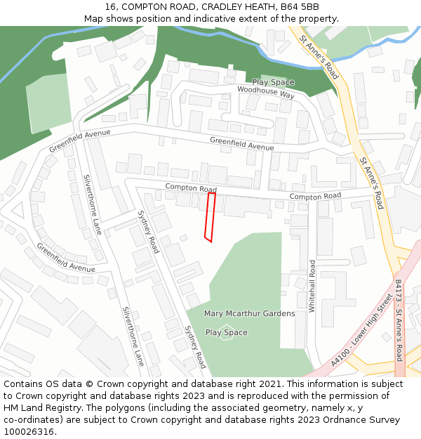 16, COMPTON ROAD, CRADLEY HEATH, B64 5BB: Location map and indicative extent of plot